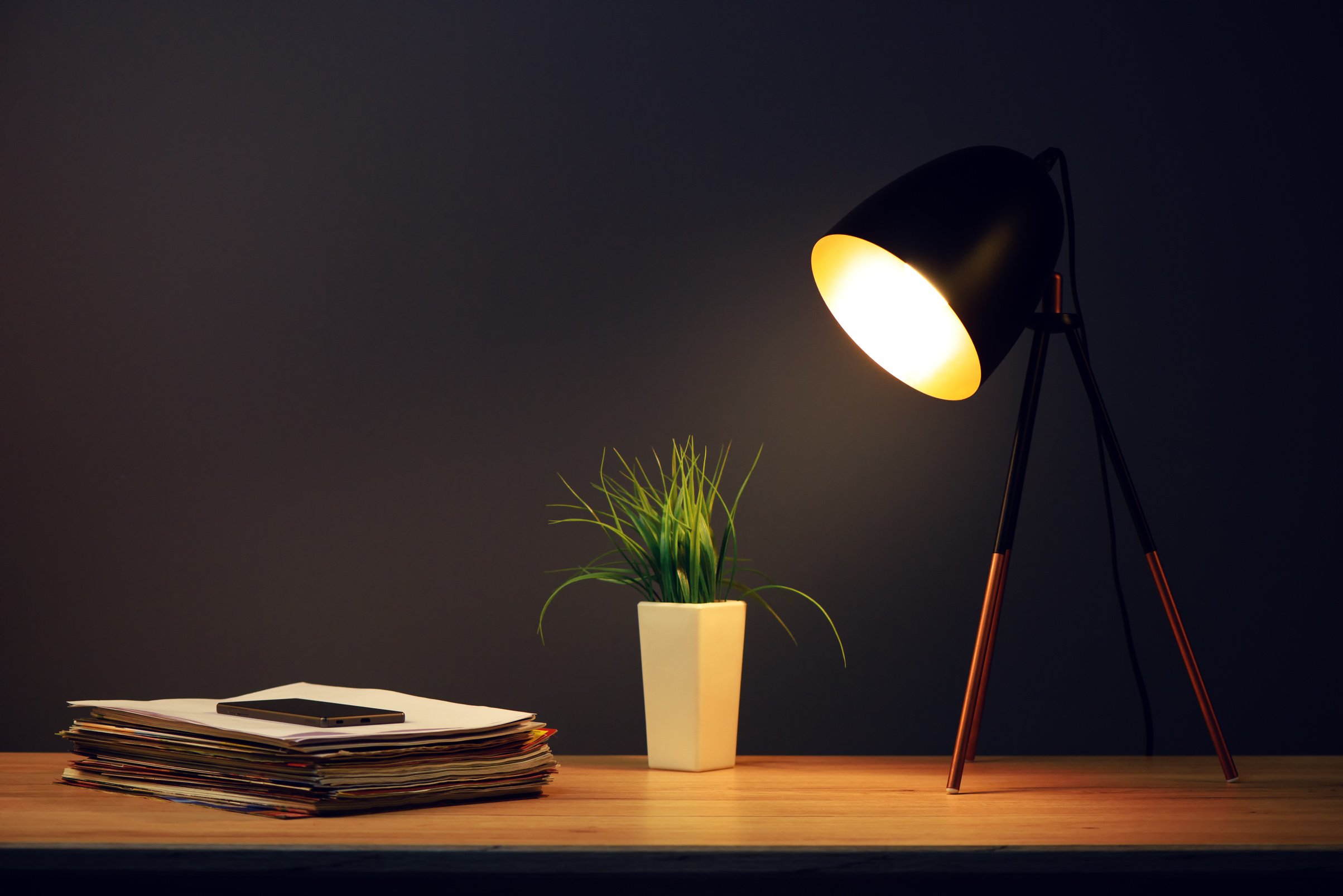 Office work desk and lamp